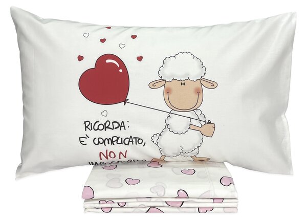 Completo Lenzuola Copriletto Matrimoniale NON E' IMPOSSIBILE by Happy  People - Rosa