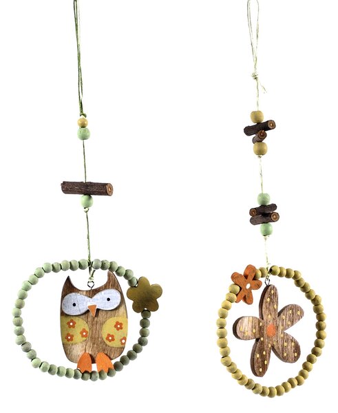 Set 12 Decori con Gufo e Fiore da Appendere H 29 cm