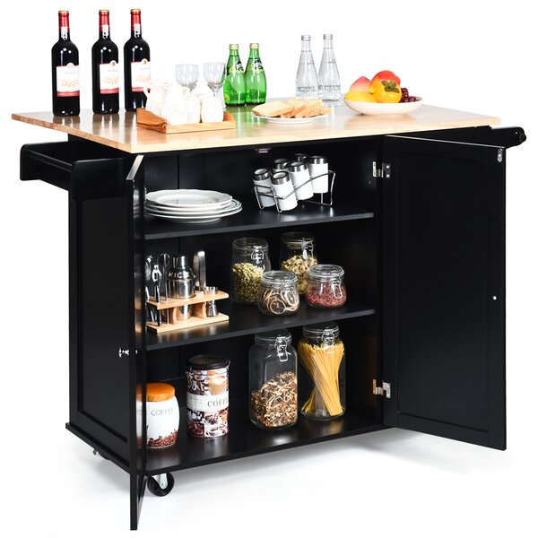 Costway Carrello da cucina a ribalta, Isola da cucina con portaspezie portasciugamani cassetto battilardo armadio Nero