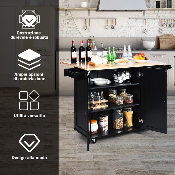 Costway Carrello da cucina a ribalta, Isola da cucina con portaspezie portasciugamani cassetto battilardo armadio Nero