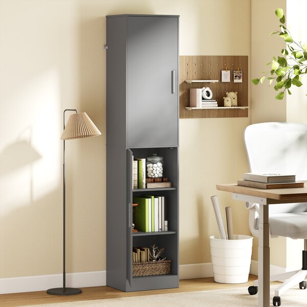 HOMCOM Colonna bagno con 2 ante e 4 ripiani regolabili, 40 x 35 x 180 cm, grigio | Aosom Italy