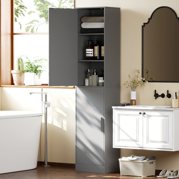 HOMCOM Colonna bagno con 2 ante e 4 ripiani regolabili, 40 x 35 x 180 cm, grigio | Aosom Italy
