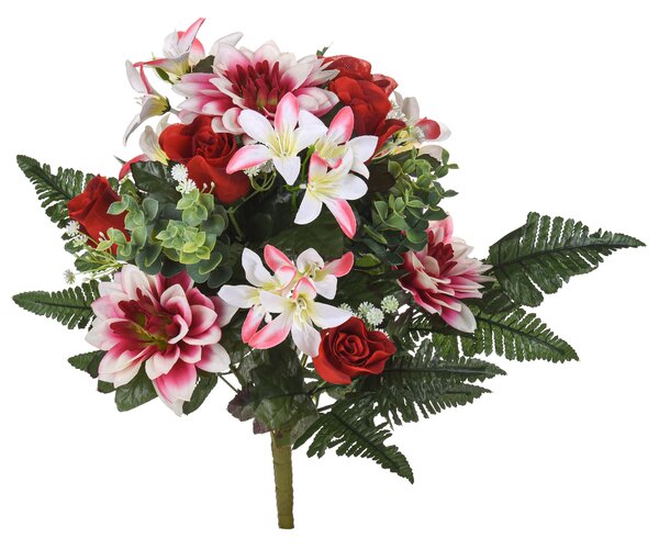 Set 2 Bouquet Artificiali con Dalie Bianche e Rosse
