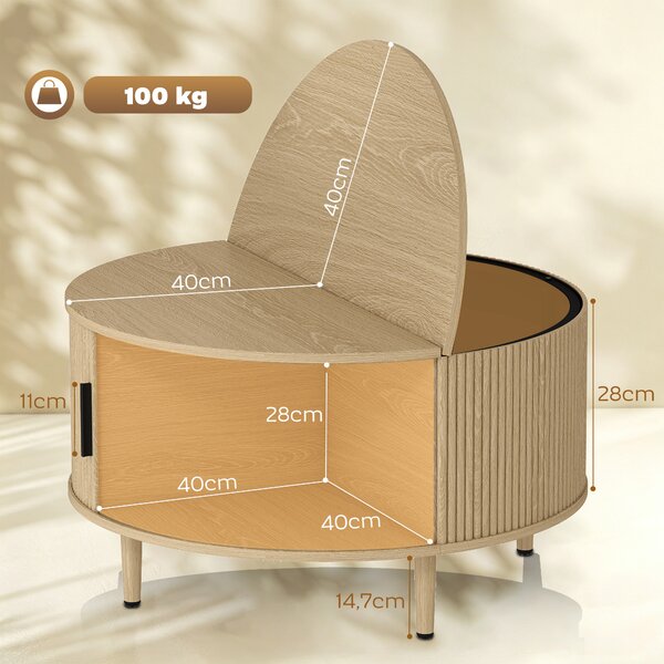 HOMCOM Tavolino Rotondo 80 cm con Piano Ribaltabile e Contenitore Nascosto, Legno Naturale | Aosom Italy