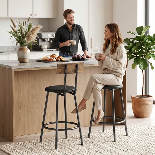 HOMCOM Set 2 Sgabelli da Bar con Schienale e Poggiapiedi in Pelle PU, 41x47x92 cm, Nero | Aosom Italy
