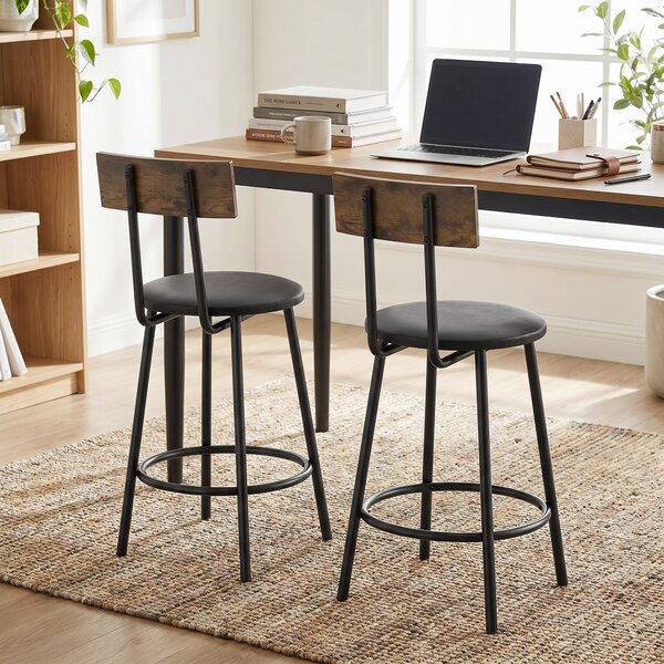 HOMCOM Set 2 Sgabelli da Bar con Schienale e Poggiapiedi in Pelle PU, 41x47x92 cm, Nero | Aosom Italy