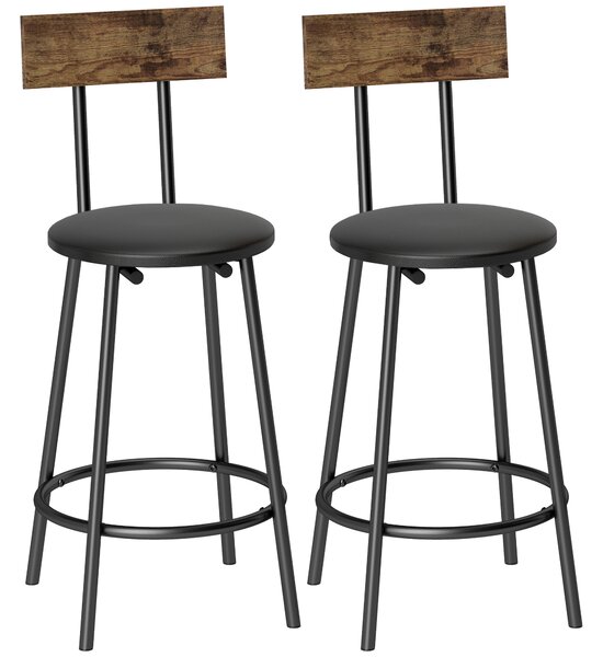 HOMCOM Set 2 Sgabelli da Bar con Schienale e Poggiapiedi in Pelle PU, 41x47x92 cm, Nero | Aosom Italy