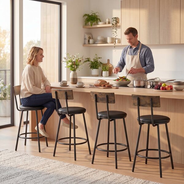 HOMCOM Set 2 Sgabelli da Bar con Schienale e Poggiapiedi in Pelle PU, 41x47x92 cm, Nero | Aosom Italy