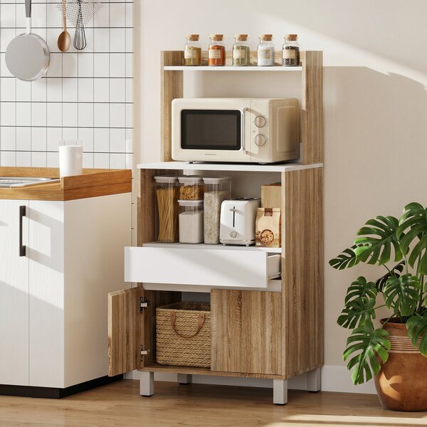 HOMCOM Mobile per Microonde da Cucina con Cassetto, 2 Ante a Chiusura Ammortizzata, Rovere | Aosom Italy