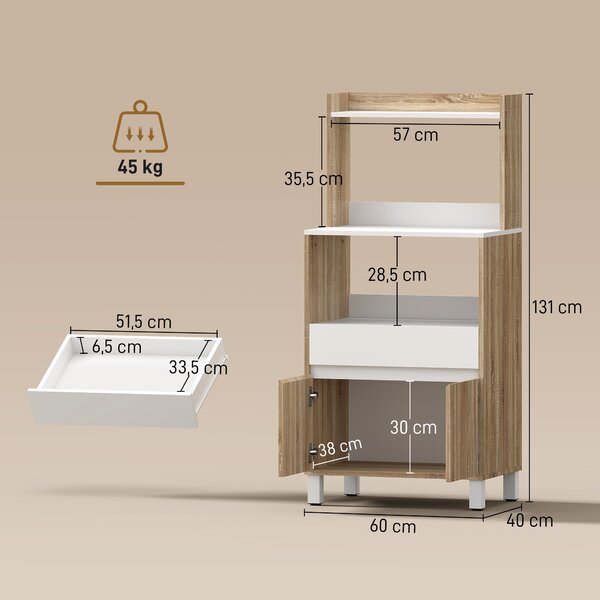 HOMCOM Mobile per Microonde da Cucina con Cassetto, 2 Ante a Chiusura Ammortizzata, Rovere | Aosom Italy