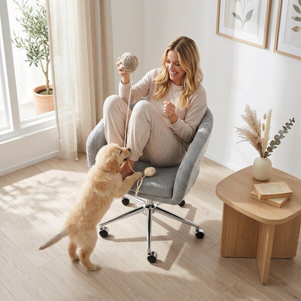 HOMCOM Sedia Ufficio Ergonomica in Chenille con Altezza Regolabile, Grigio | Aosom Italy