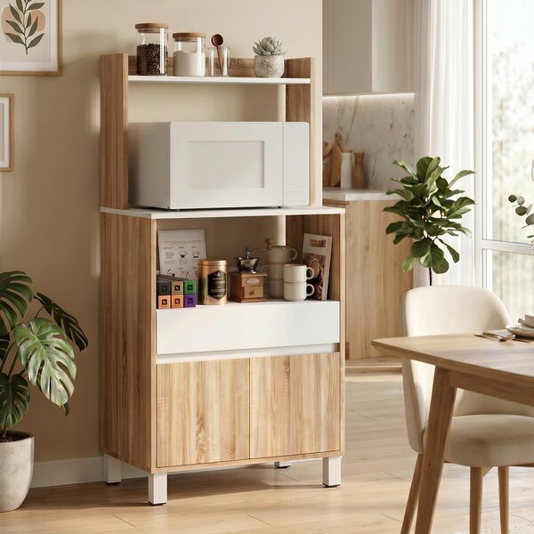 HOMCOM Mobile per Microonde da Cucina con Cassetto, 2 Ante a Chiusura Ammortizzata, Rovere | Aosom Italy