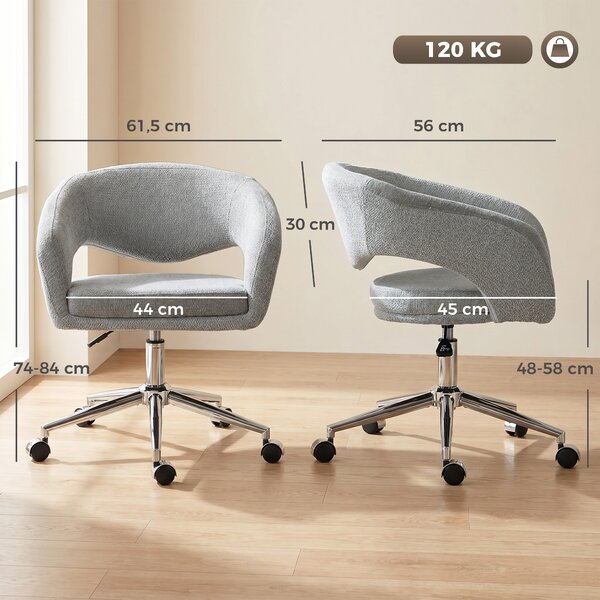 HOMCOM Sedia Ufficio Ergonomica in Chenille con Altezza Regolabile, Grigio | Aosom Italy
