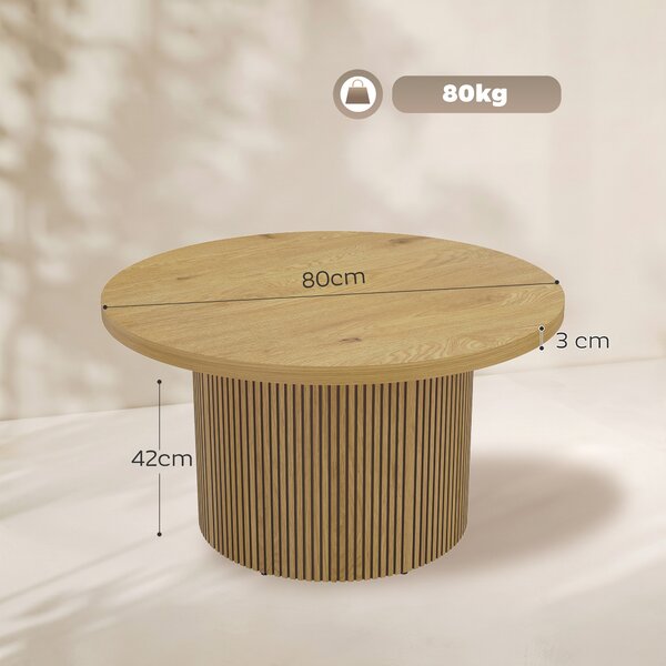 HOMCOM Tavolino moderno rotondo in legno con base scanalata, effetto legno naturale | Aosom Italy