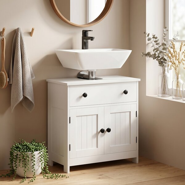 HOMCOM Mobile sottolavabo da bagno con cassetto e due ante, bianco | Aosom Italy