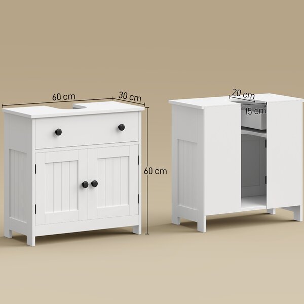 HOMCOM Mobile sottolavabo da bagno con cassetto e due ante, bianco | Aosom Italy