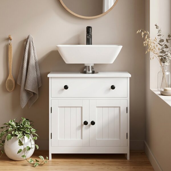 HOMCOM Mobile sottolavabo da bagno con cassetto e due ante, bianco | Aosom Italy