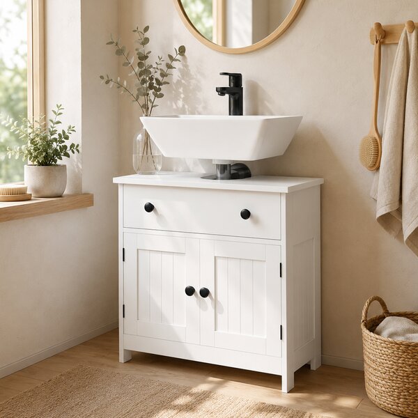 HOMCOM Mobile sottolavabo da bagno con cassetto e due ante, bianco | Aosom Italy