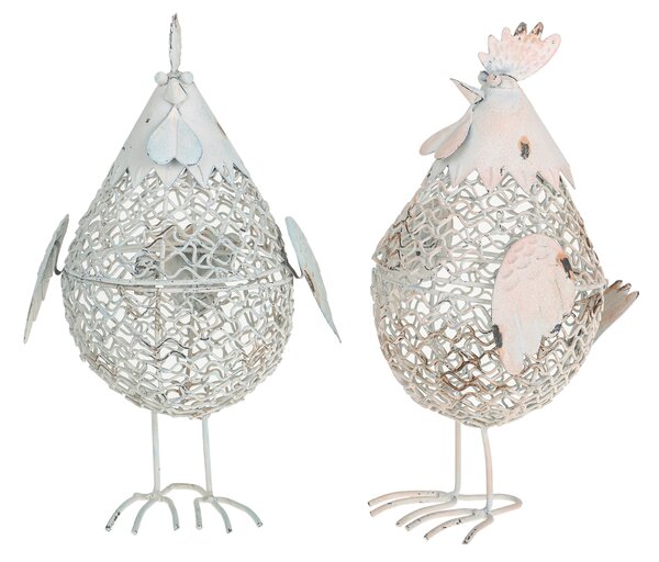 Set 2 Contenitori in Rete a Forma di Gallina H 21 cm