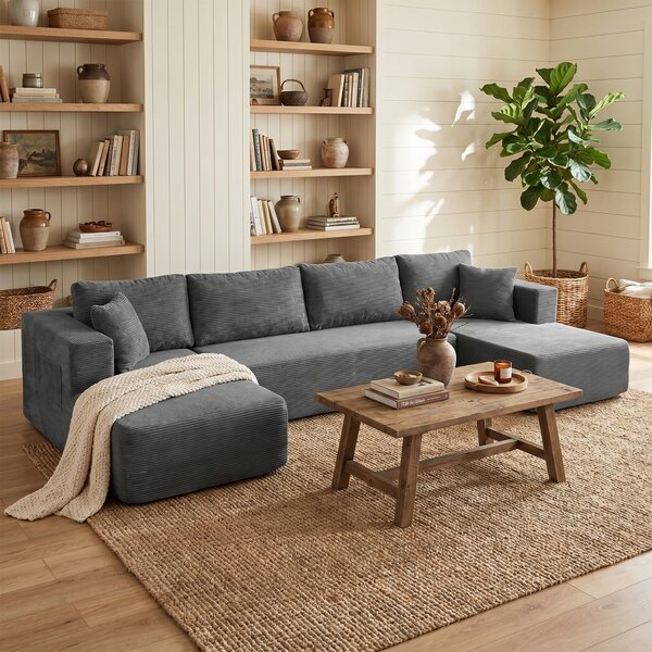 HOMCOM Divano Modulare 4 Posti con 2 Chaise Longue e 6 Cuscini, 369x152x78 cm, Grigio | Aosom Italy
