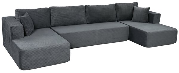 HOMCOM Divano Modulare 4 Posti con 2 Chaise Longue e 6 Cuscini, 369x152x78 cm, Grigio | Aosom Italy