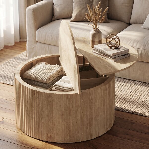 HOMCOM Tavolino da salotto con contenitore e piano sollevabile, legno naturale | Aosom Italy