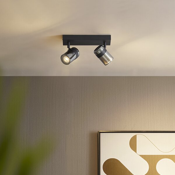 Faretto da soffitto nero con vetro fumé 2 luci orientabile e inclinabile - Gianni