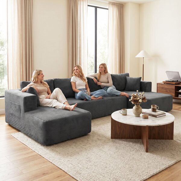 HOMCOM Divano Modulare 4 Posti con 2 Chaise Longue e 6 Cuscini, 369x152x78 cm, Grigio | Aosom Italy