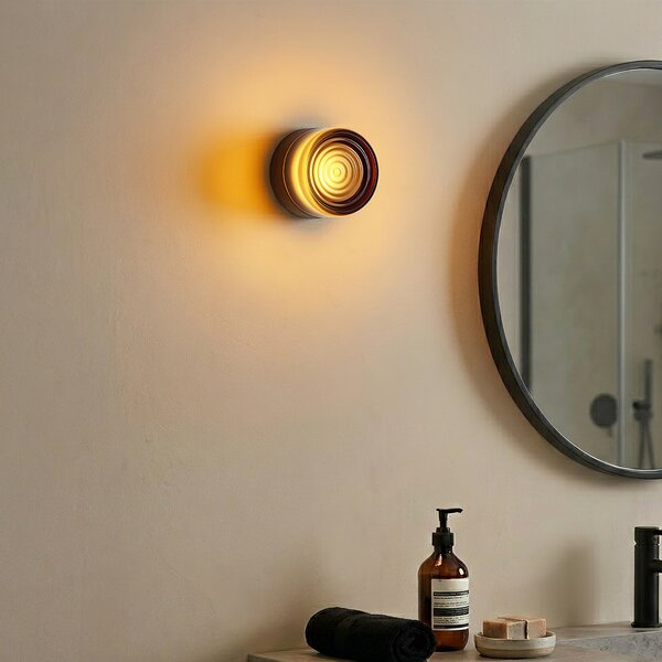 Lampada da parete di design bronzo scuro con vetro ambrato IP44 - Michele