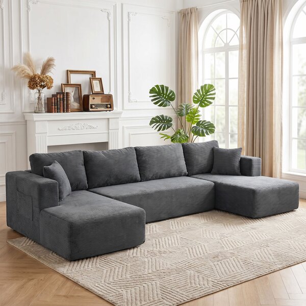 HOMCOM Divano Modulare 4 Posti con 2 Chaise Longue e 6 Cuscini, 369x152x78 cm, Grigio | Aosom Italy