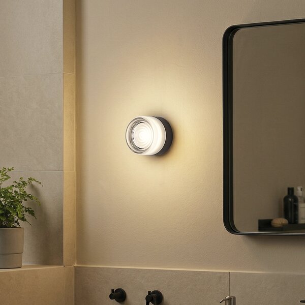 Lampada da parete di design nera con vetro opale IP44 - Michele