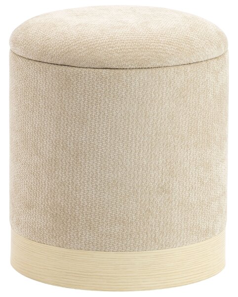 HOMCOM Pouf contenitore rotondo in ciniglia con base in metallo ed effetto legno, beige | Aosom Italy