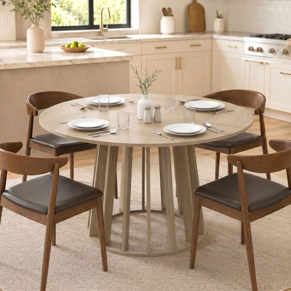 HOMCOM Tavolo da pranzo rotondo per 4-6 persone, Ø 120 x 75 cm, legno naturale | Aosom Italy