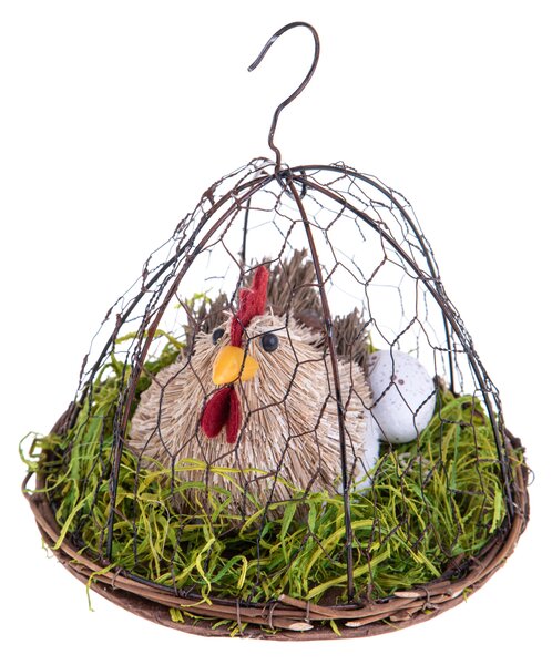 Set 2 Galline Decorative Dentro Gabbia Rete H 15 cm