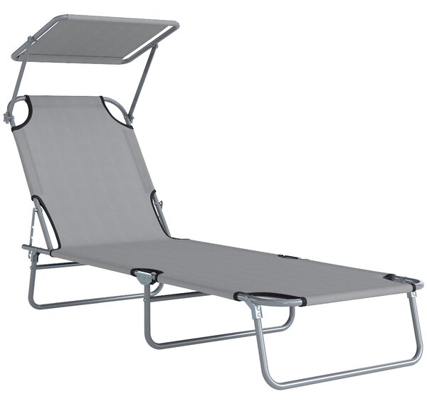 Outsunny Sdraio da Giardino Pieghevole con Tettuccio Regolabile e Schienale Reclinabile a 4 Livelli, Grigio Chiaro