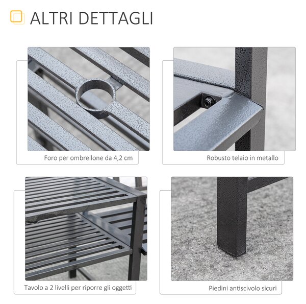 Outsunny Panchina da Giardino Moderna 2 Posti con Tavolino e Foro per Ombrellone Arredamento da Esterno 165x56x85.5cm Nero|Aosom