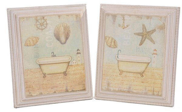 Set 2 Quadri con Vasca da Bagno H 31 cm