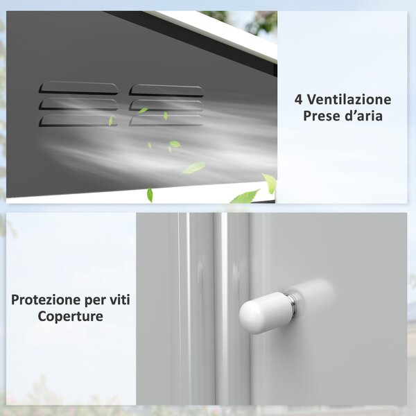 Outsunny Casetta da Giardino con Prese d'Aria e Doppia Porta Scorrevole, Capanno Porta Attrezzi in Acciaio, 2.3x1.7 m, Grigio Scuro | Aosom Italy