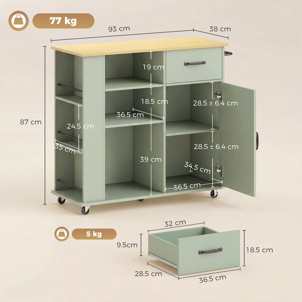 HOMCOM Mobile Cucina con Cassetto, Armadietto e Ripiano Regolabile, Verde Chiaro | Aosom Italy