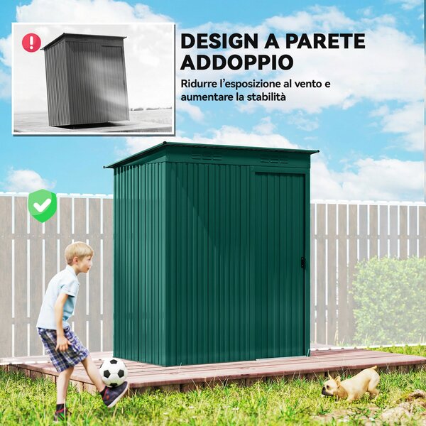 Outsunny Casetta da Giardino in Metallo con Prese d'Aria e Porta Scorrevole, 159x106x181 cm, Verde | Aosom Italy