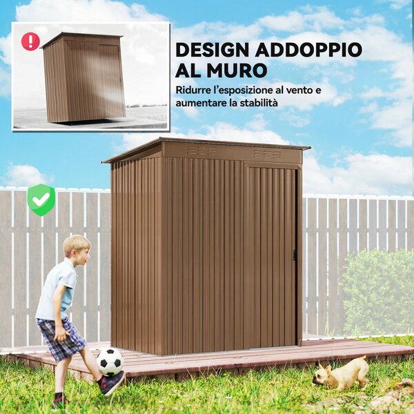 Outsunny Casetta da Giardino in Metallo con Prese d'Aria e Porta Scorrevole, 159x106x181 cm, Marrone | Aosom Italy