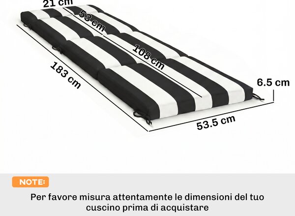 Outsunny Set 2 Cuscini per Sedie da Esterno con 6 Lacci di Fissaggio, in Cotone, 183x54x6.5 cm, Nero e Bianco | Aosom Italy