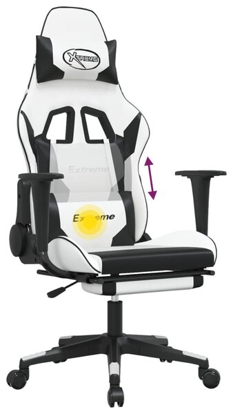 Sedia da Gaming Massaggio Poggiapiedi Bianco e Nero Pelle finta