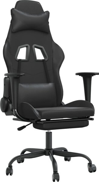 Sedia da gaming vidaXL con funzione massaggio e poggiapiedi, in Pelle finta nera
