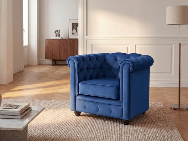 Poltrona CHESTERFIELD in velluto Blu notte