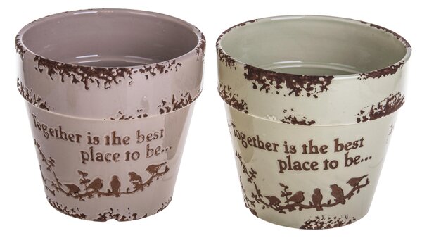 Set 4 Vasi Cesti in Ceramica con Scritta Larghezza 12 cm