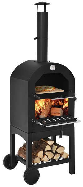 Costway Forno riscaldato a legna con piastra per pizza portatile da esterno, Fornello da campeggio per pizza Nero