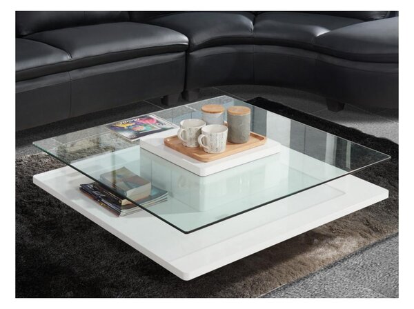 Tavolino quadrato in Vetro temperato e base in MDF bianco - ISANIA