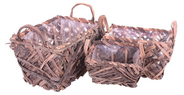 Set 3 Cesto Rettangolare in Vimini Larghezza 34 cm