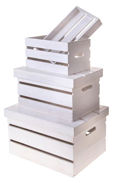 Set 3 Cassetta in legno con coperchio Larghezza 44 cm